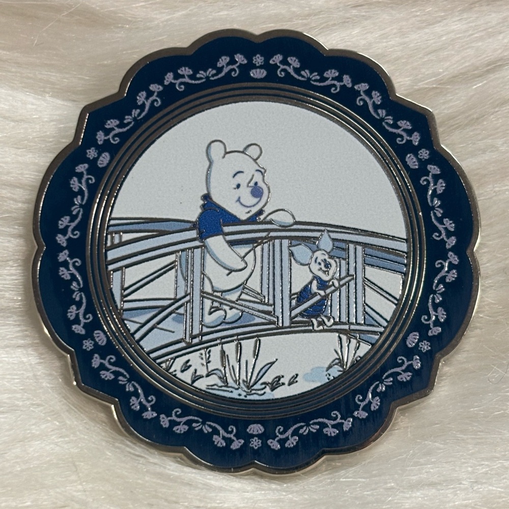 Disney Winnie the Pooh Tonal Floral Character Enamel Pin-Pooh on Bridge
